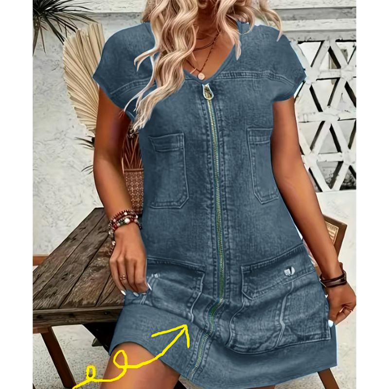 Robe courte femme effet denim zippée avec poches