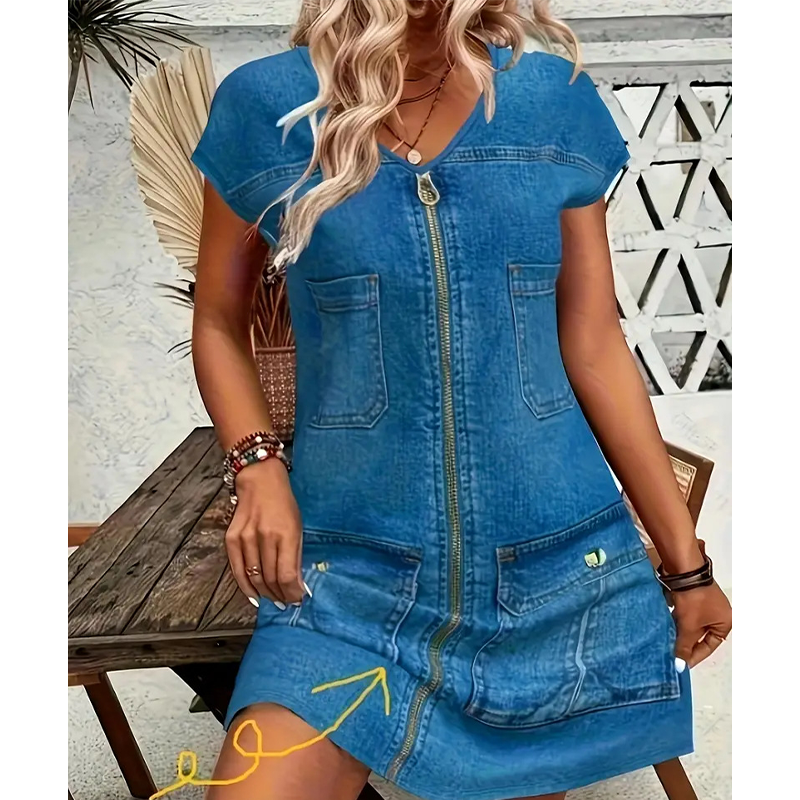 Robe courte femme effet denim zippée avec poches