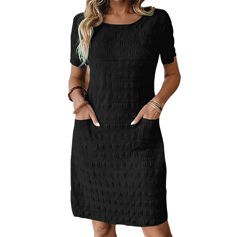 Robe femme texturée à poches et coupe droite confortable