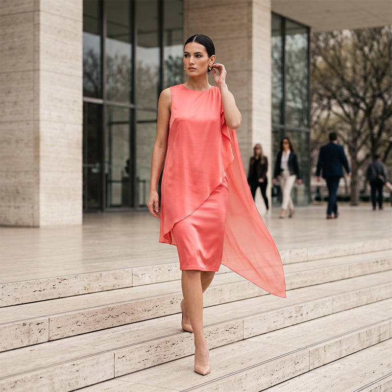 Robe femme en mousseline à ourlet asymétrique sans manches