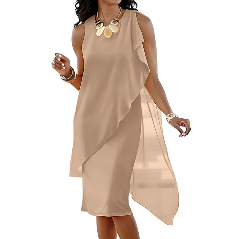 Robe femme en mousseline à ourlet asymétrique sans manches