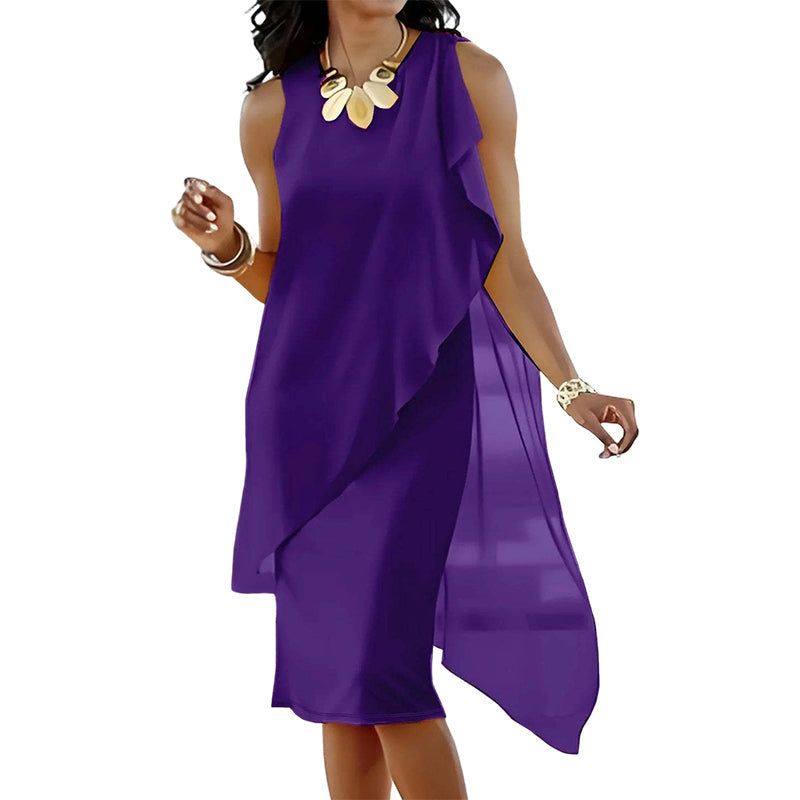 Robe femme en mousseline à ourlet asymétrique sans manches