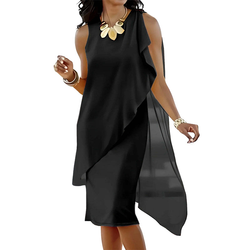 Robe femme en mousseline à ourlet asymétrique sans manches