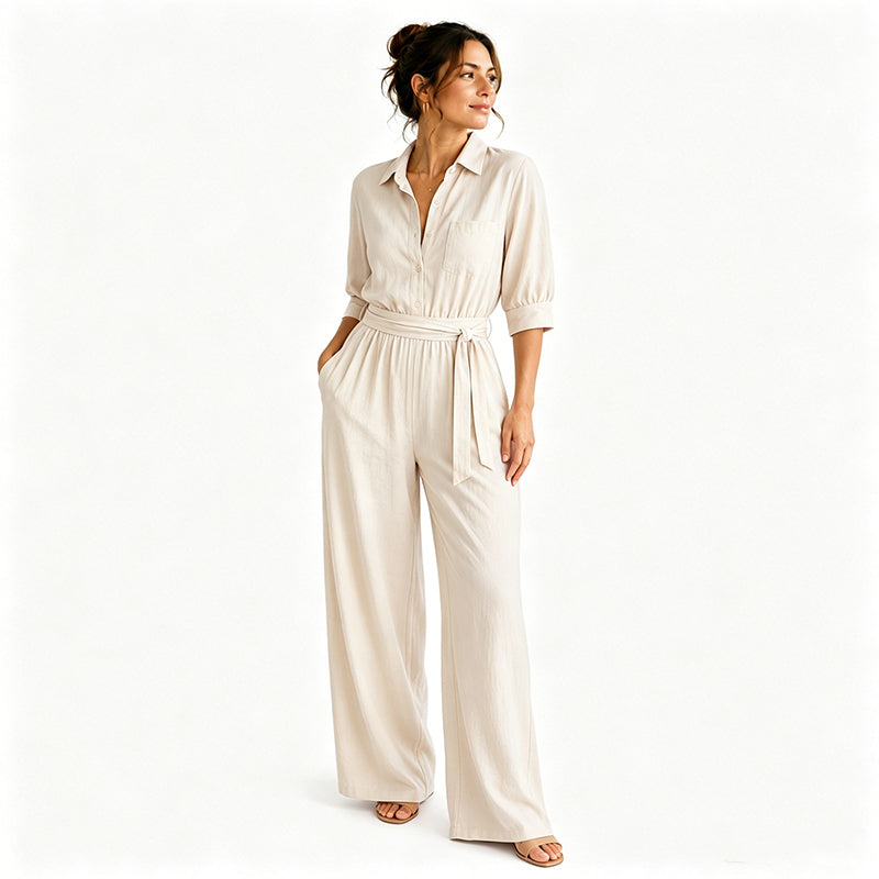 Combinaison femme style chemise avec pantalon large