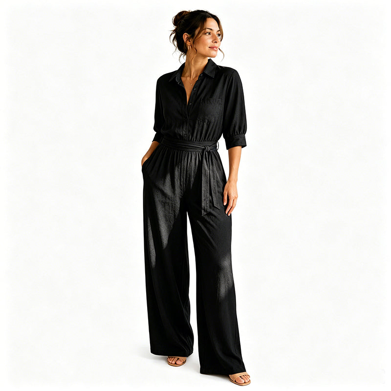 Combinaison femme style chemise avec pantalon large
