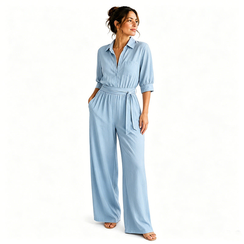 Combinaison femme style chemise avec pantalon large