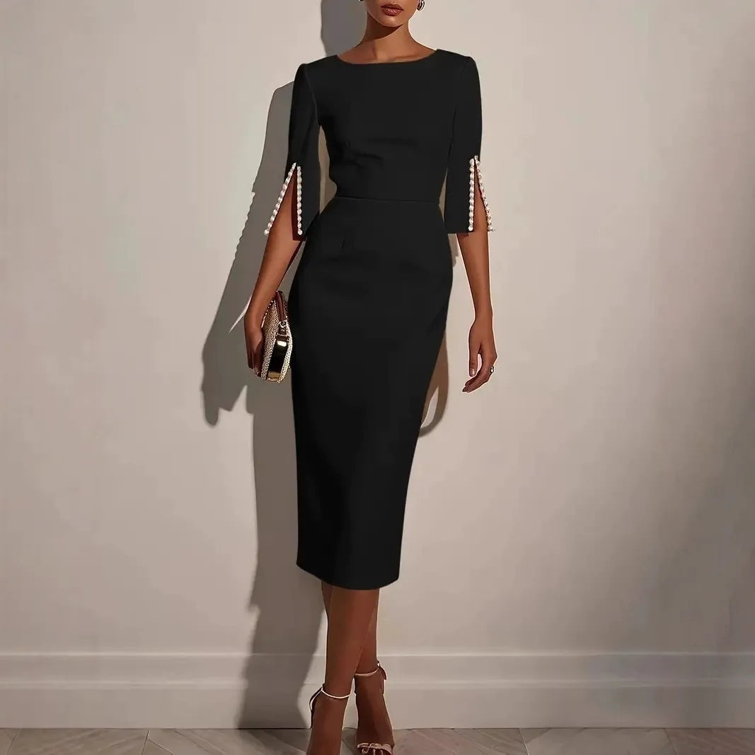 Robe crayon femme à manches fendues ornées