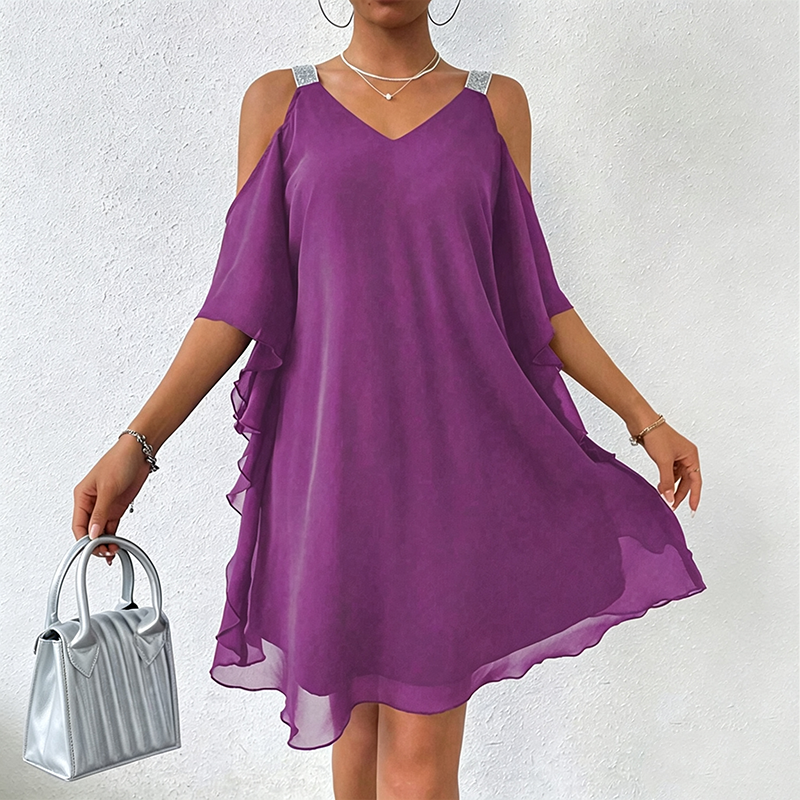 Robe femme épaules dénudées avec bretelles brillantes