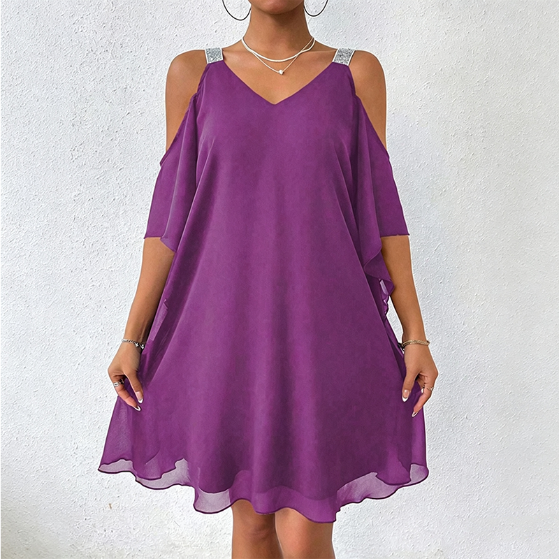 Robe femme épaules dénudées avec bretelles brillantes
