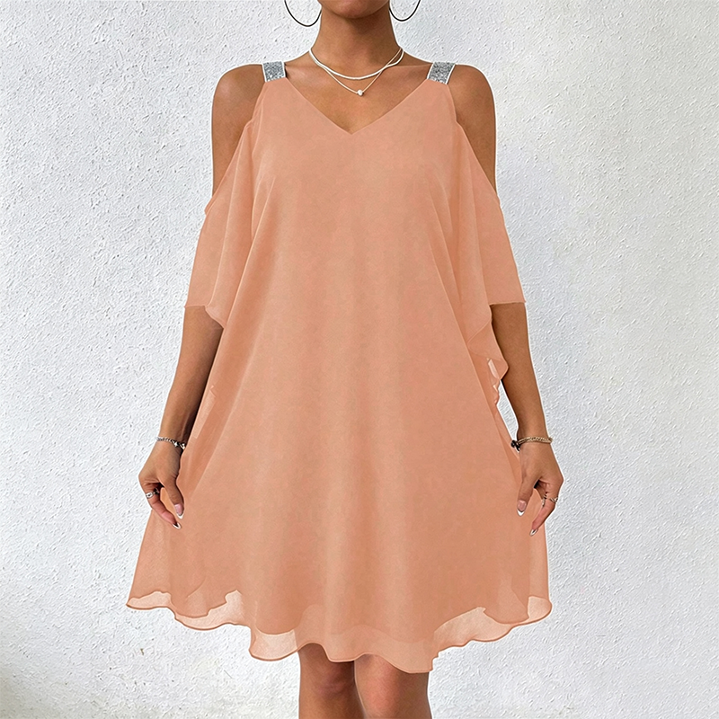 Robe femme épaules dénudées avec bretelles brillantes