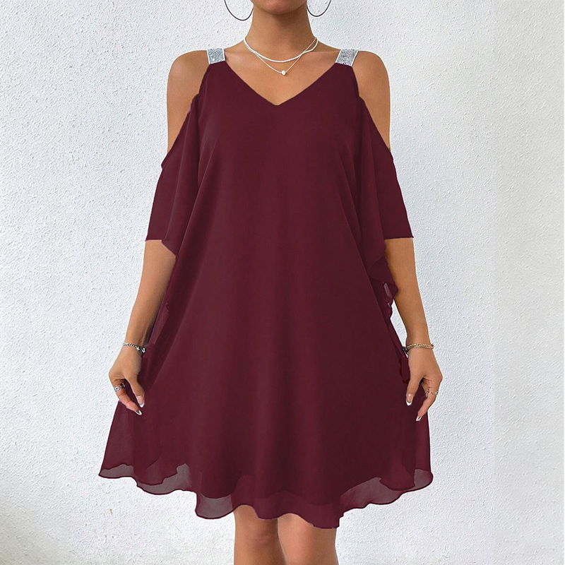 Robe femme épaules dénudées avec bretelles brillantes