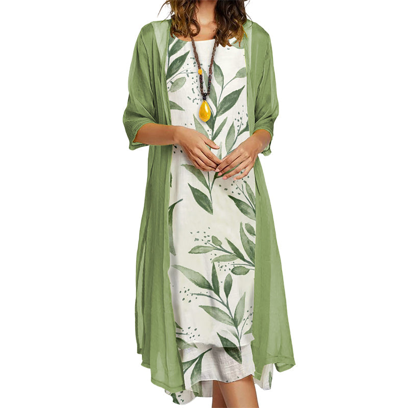Ensemble robe fleurie femme 2 pièces avec veste légère