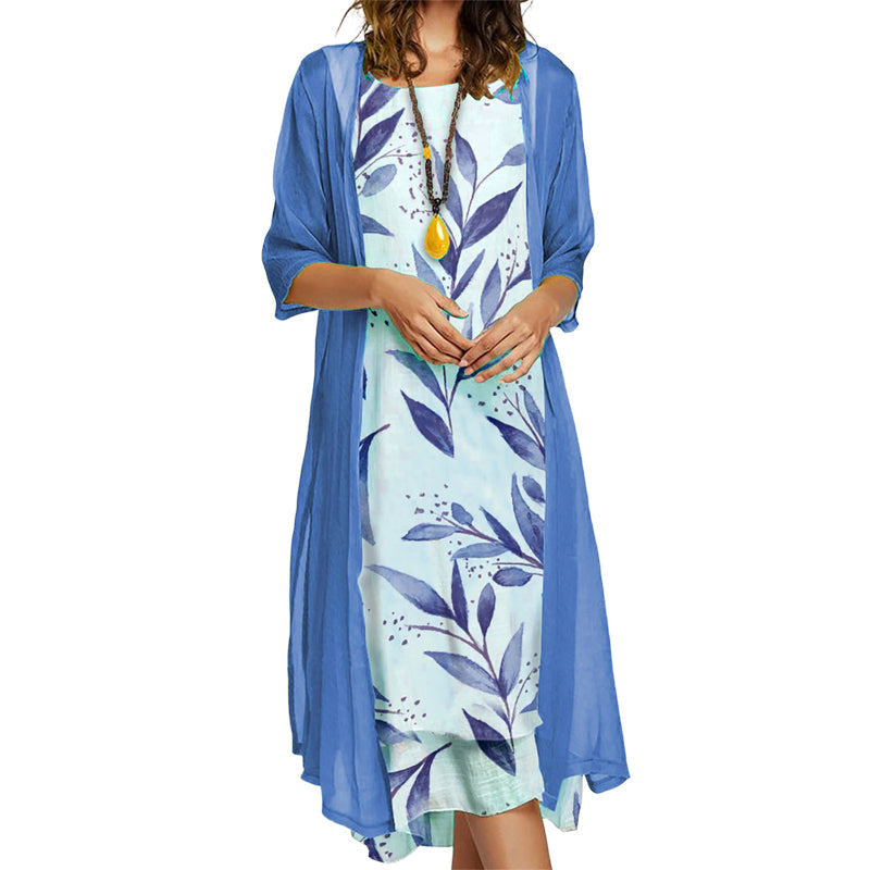 Ensemble robe fleurie femme 2 pièces avec veste légère