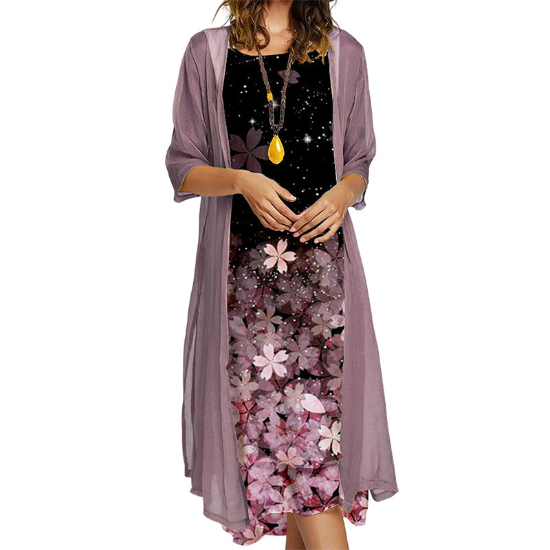 Ensemble robe fleurie femme 2 pièces avec veste légère