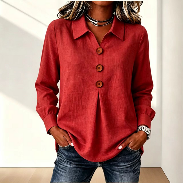 Blouse femme à col classique avec boutons décoratifs