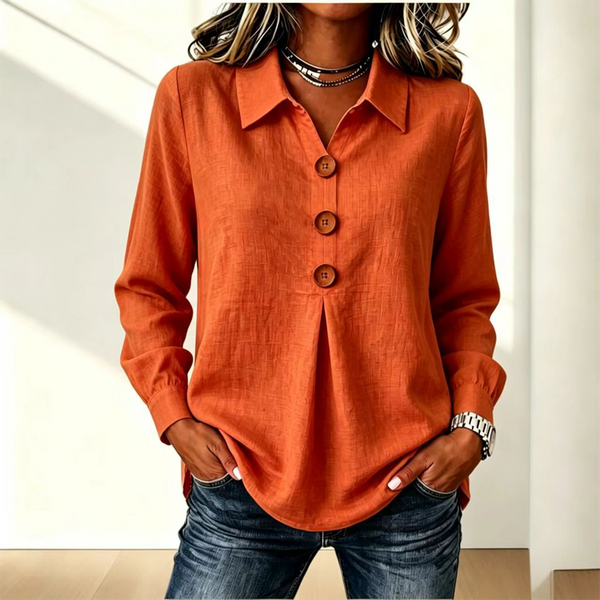 Blouse femme à col classique avec boutons décoratifs