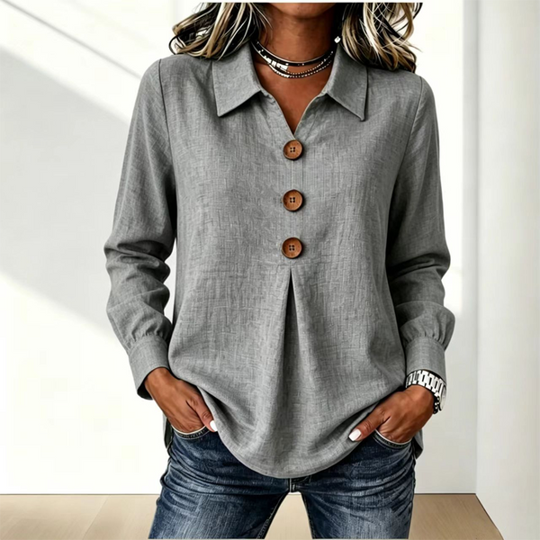 Blouse femme à col classique avec boutons décoratifs