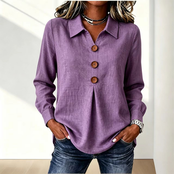 Blouse femme à col classique avec boutons décoratifs