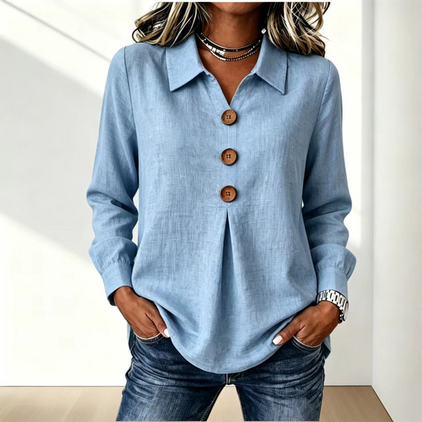 Blouse femme à col classique avec boutons décoratifs
