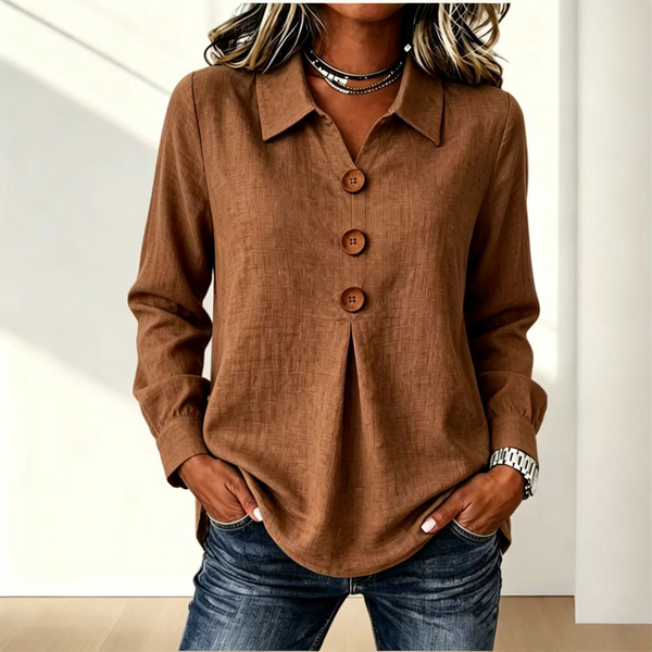 Blouse femme à col classique avec boutons décoratifs