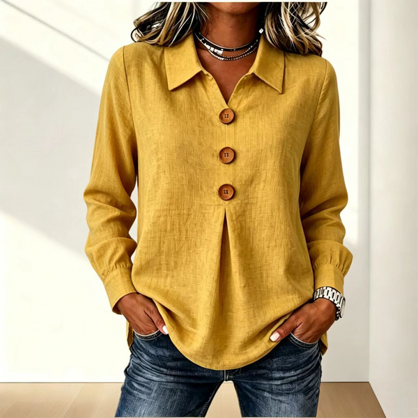 Blouse femme à col classique avec boutons décoratifs