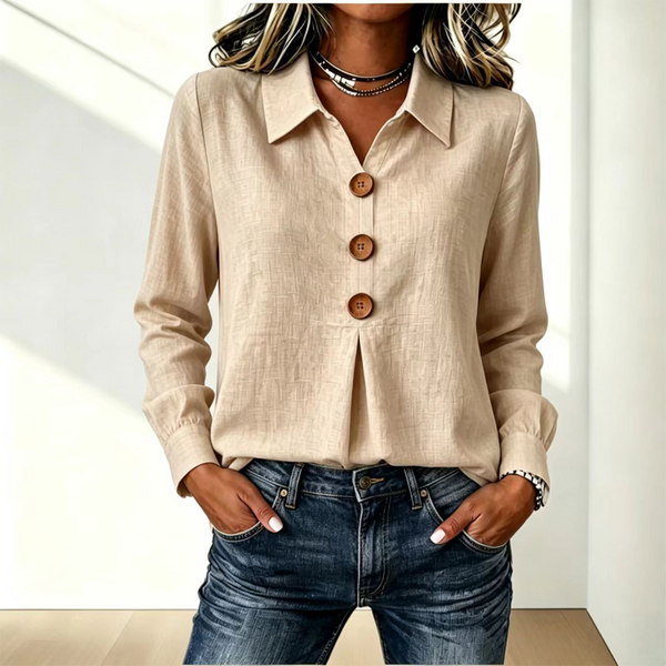 Blouse femme à col classique avec boutons décoratifs