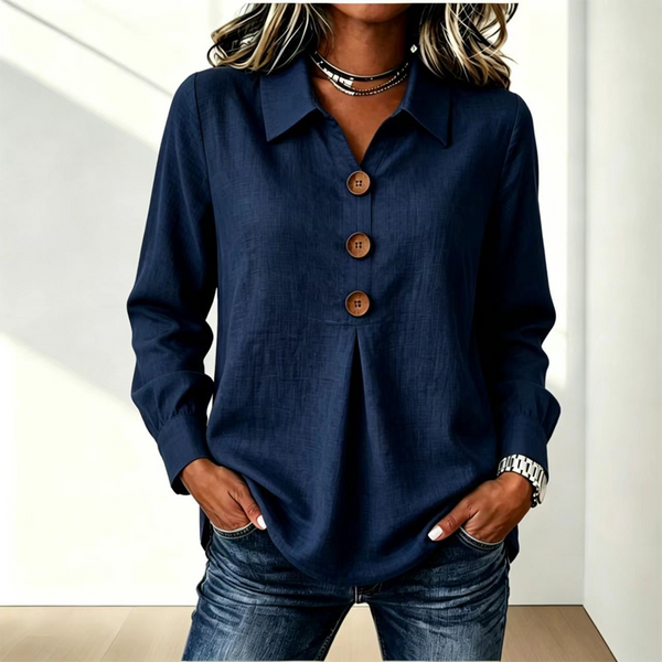 Blouse femme à col classique avec boutons décoratifs