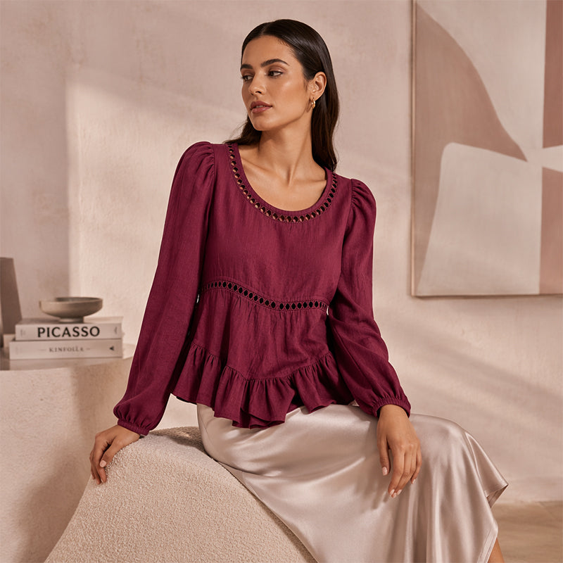 Blouse femme à manches bouffantes et volants