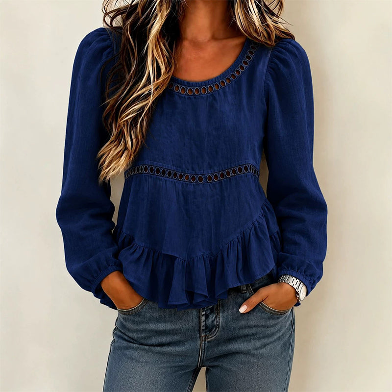 Blouse femme à manches bouffantes et volants
