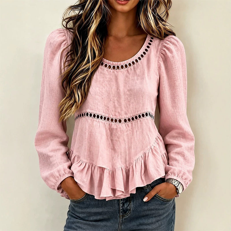 Blouse femme à manches bouffantes et volants