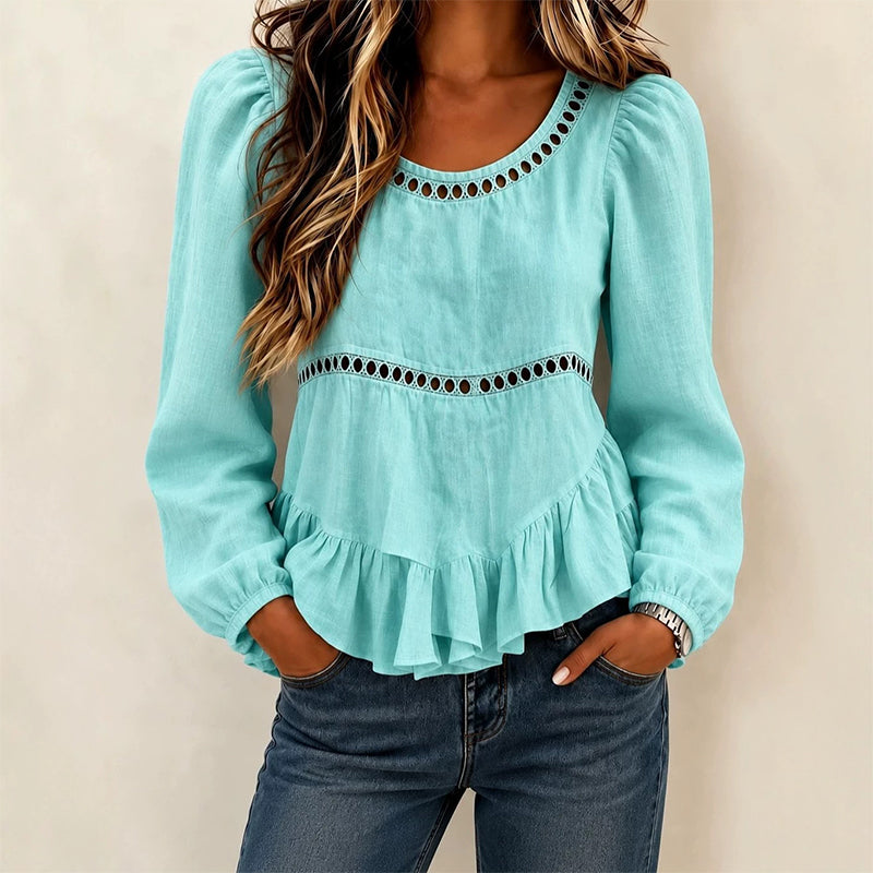 Blouse femme à manches bouffantes et volants