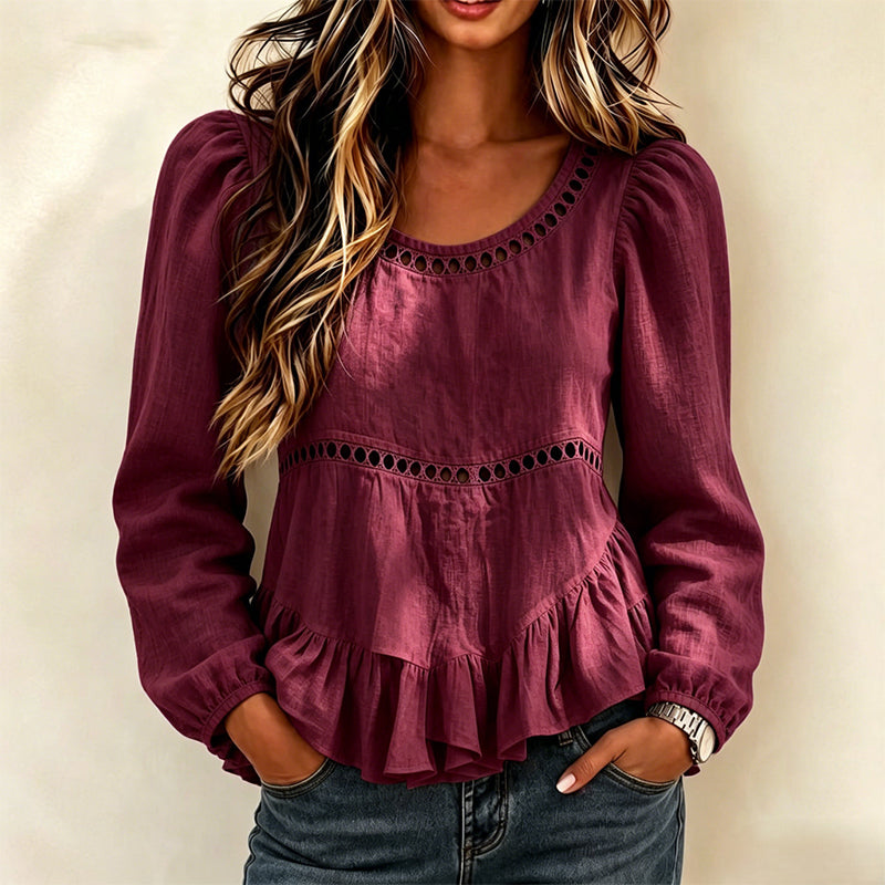 Blouse femme à manches bouffantes et volants