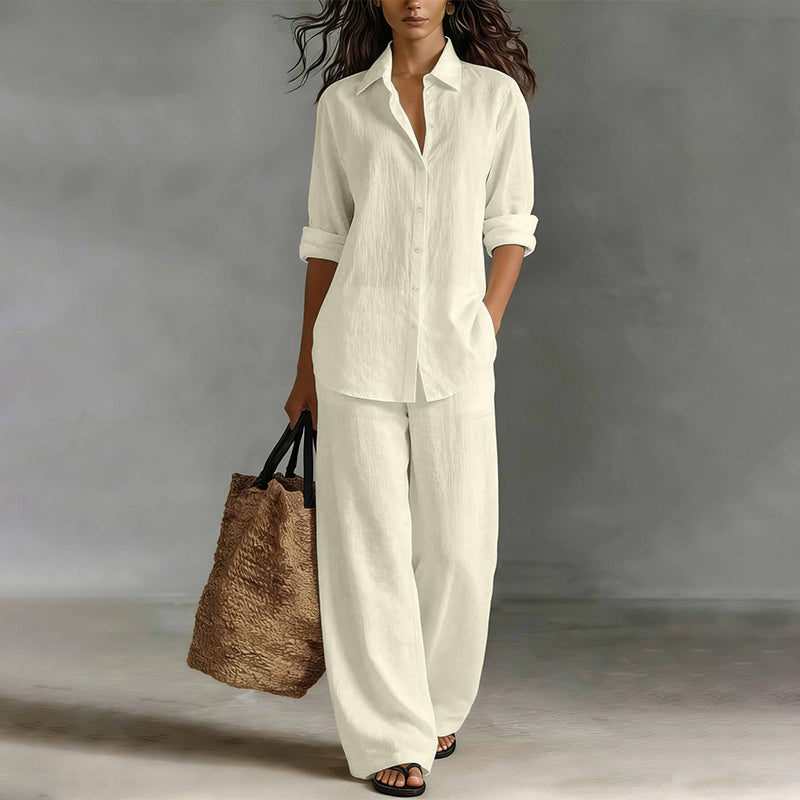 Ensemble femme chemise boutonnée et pantalon large fluide