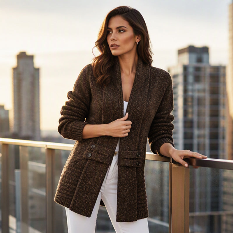 Cardigan femme en maille croisée boutonné