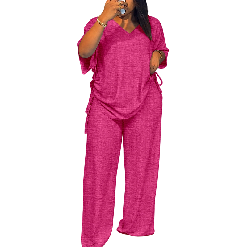 Ensemble femme fluide à col V avec pantalon large