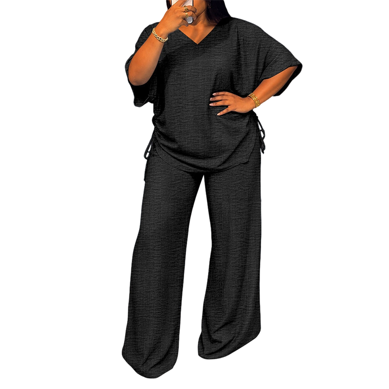 Ensemble femme fluide à col V avec pantalon large
