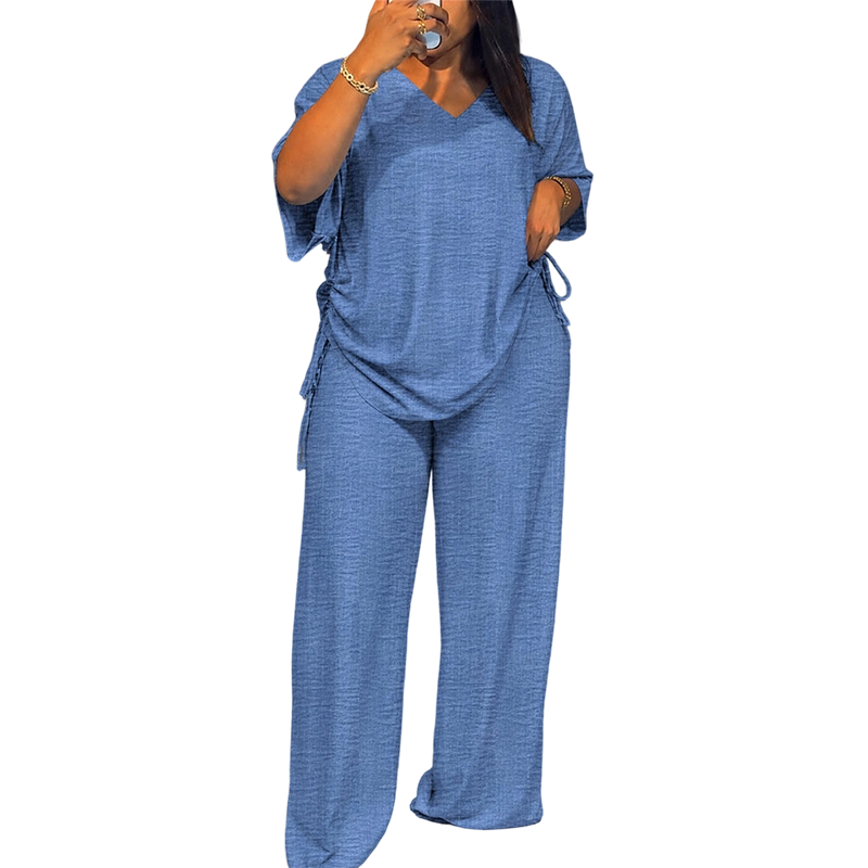 Ensemble femme fluide à col V avec pantalon large