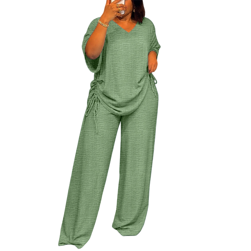 Ensemble femme fluide à col V avec pantalon large