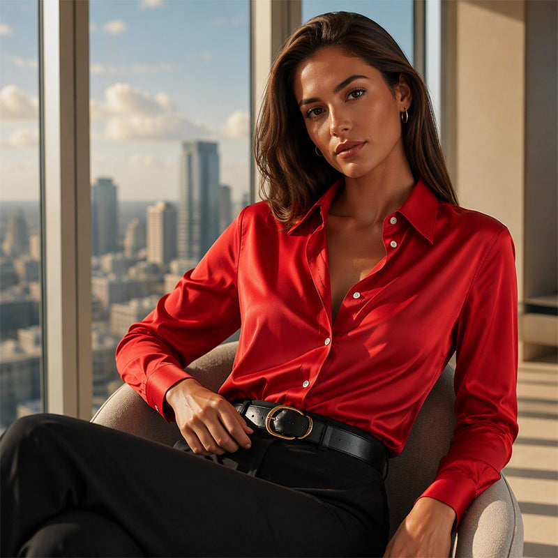 Blouse femme satinée à col chemise élégant