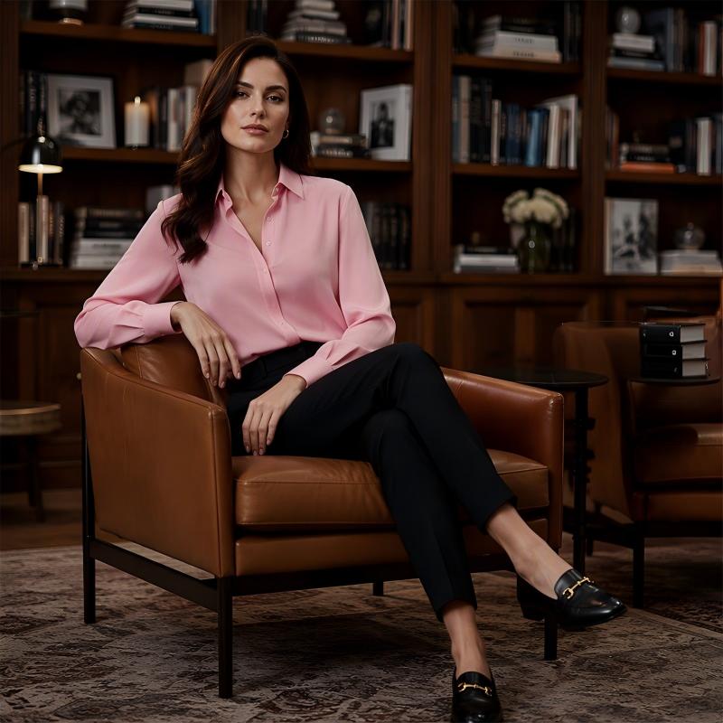 Blouse femme satinée à col chemise élégant