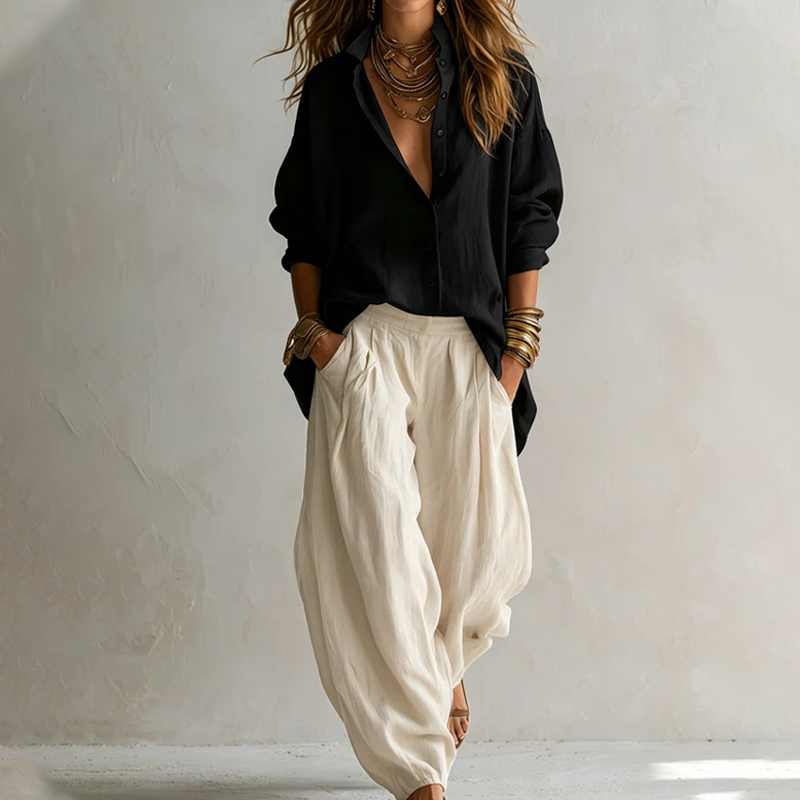Ensemble femme chemise ample avec pantalon fluide