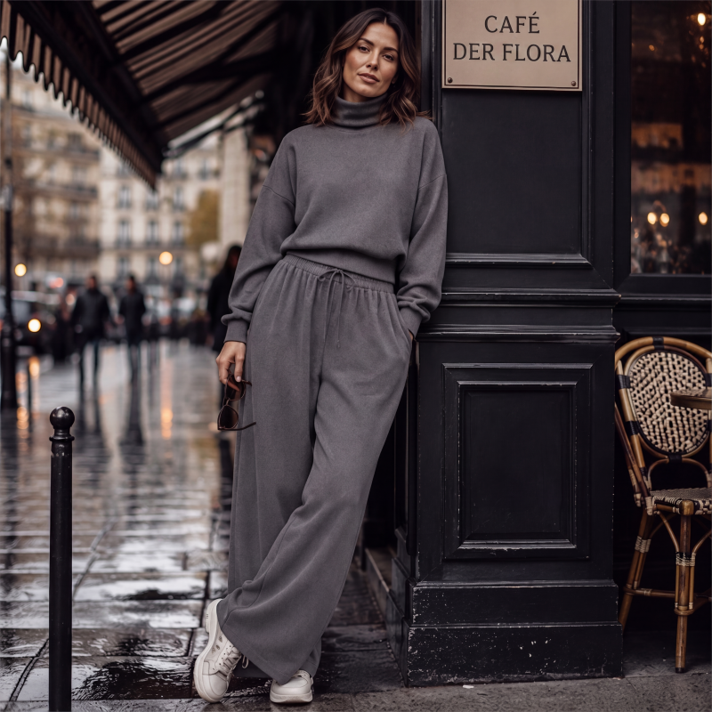 Ensemble femme avec col montant et pantalon fluide