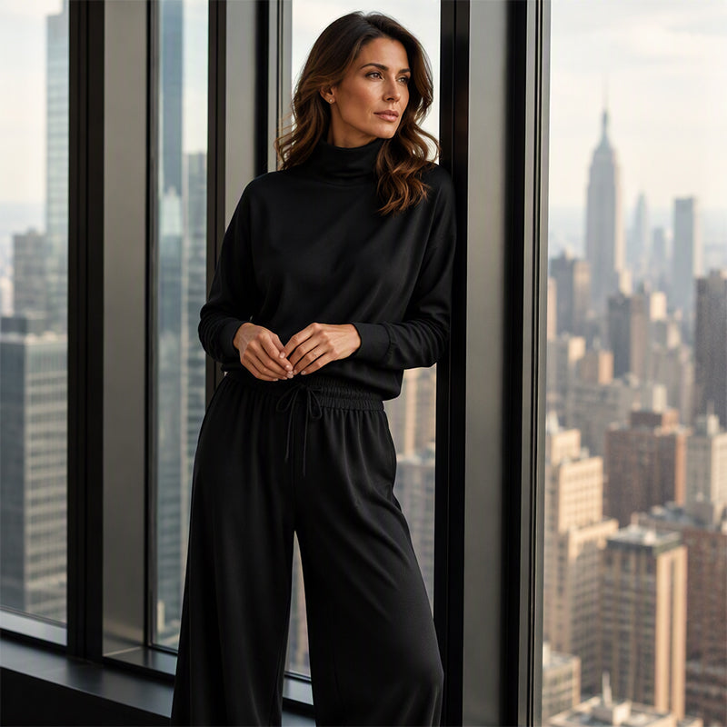 Ensemble femme avec col montant et pantalon fluide