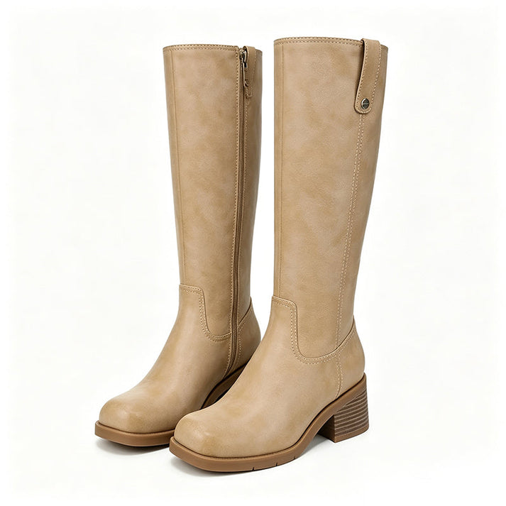 Bottes femme hautes à talon bloc avec fermeture latérale