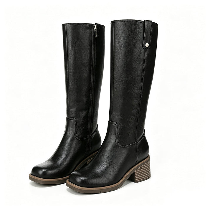 Bottes femme hautes à talon bloc avec fermeture latérale