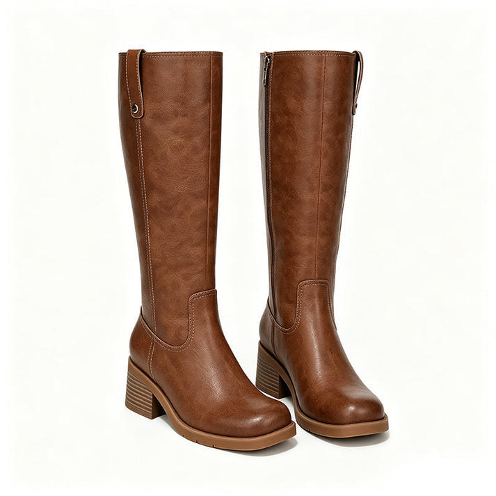 Bottes femme hautes à talon bloc avec fermeture latérale