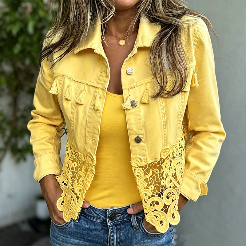Veste femme en denim avec dentelle ajourée