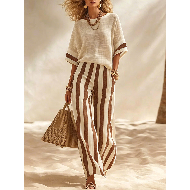 Ensemble femme rayé avec pantalon large fluide