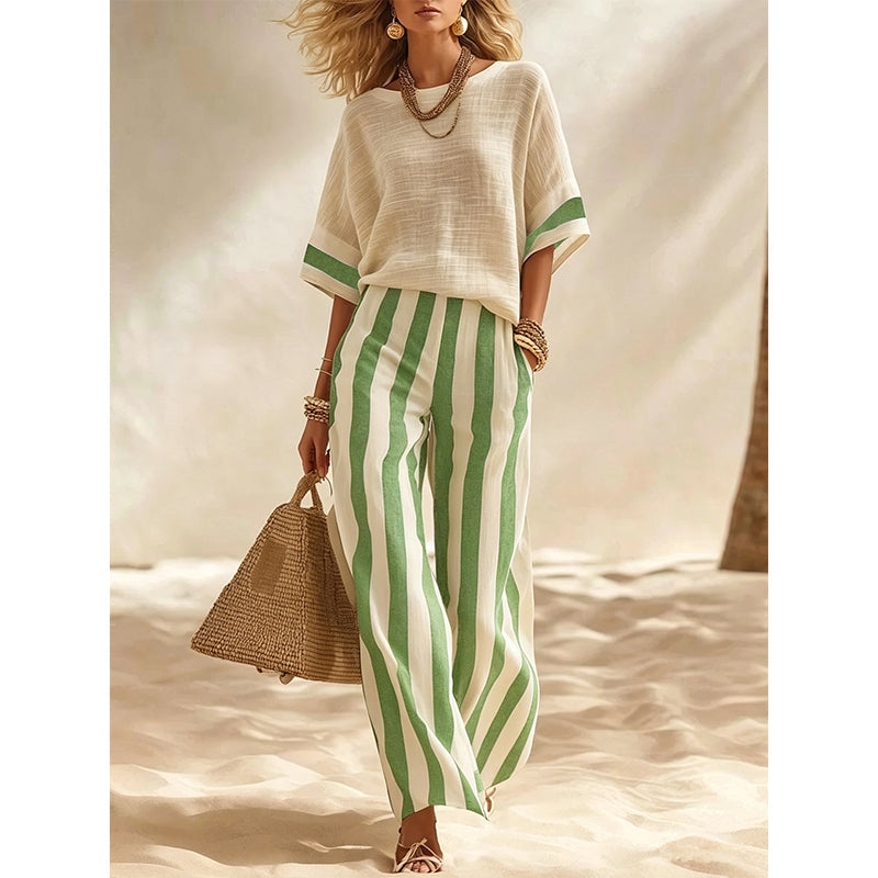 Ensemble femme rayé avec pantalon large fluide