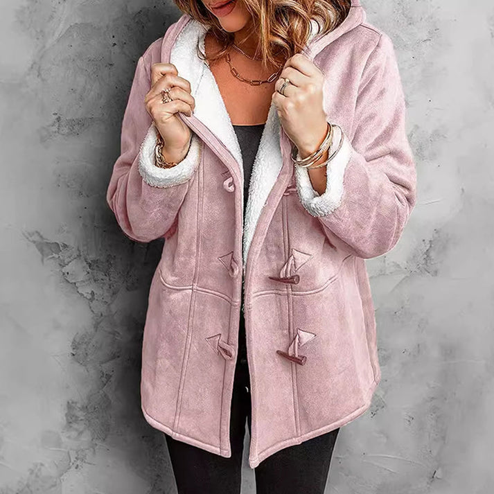 Manteau femme en suède synthétique à capuche doublé chaud